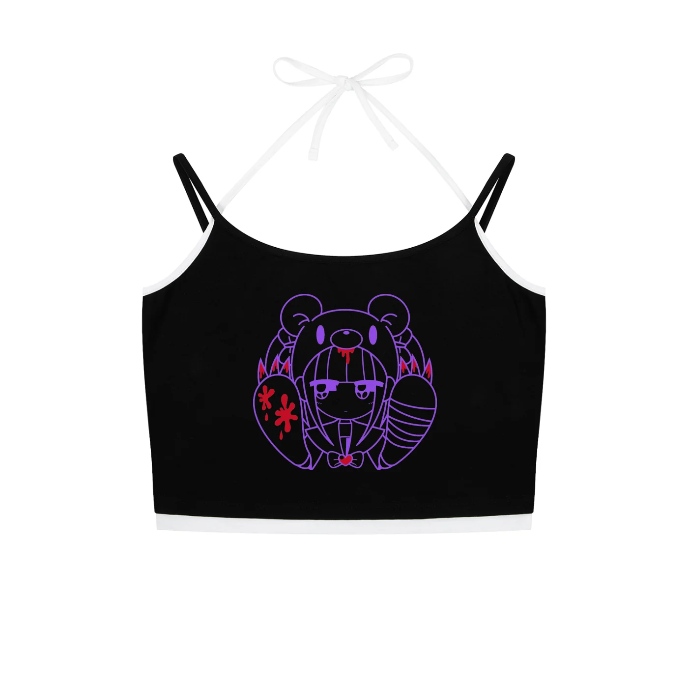 Menhera x Gloomy Contrast Binding Halter Tank Top - Image 2