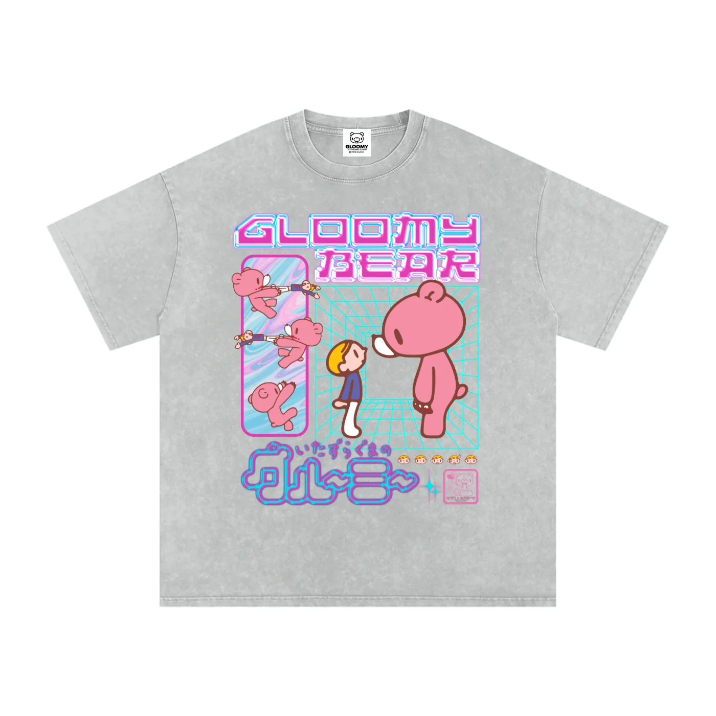 Gloomy Bear Neon Streetwear Acid Wash T-Shirt
