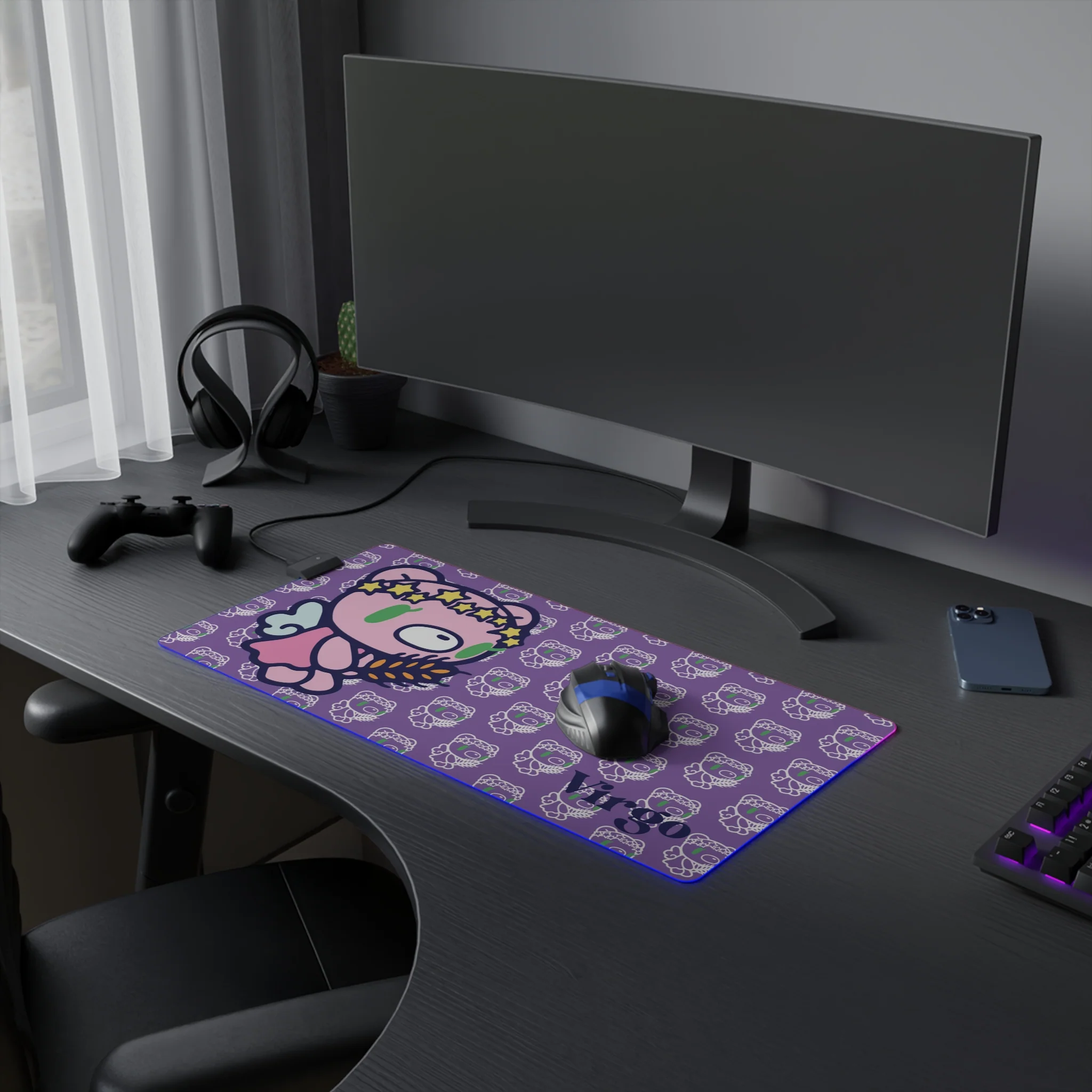 Virgo Zodiac gloomy bear LED Gaming Mouse Pad - Image 5